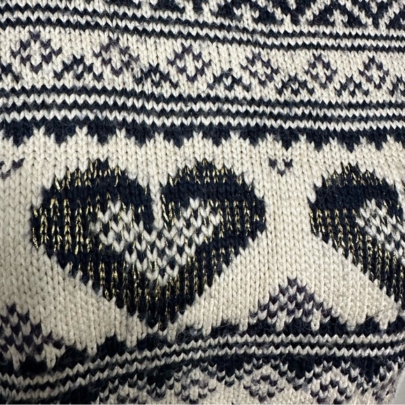 Superdry Fairisle Heart Knit Pullover Sweater Beige/Blue SZ XL Wool Blend - Picture 4 of 10